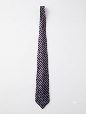 Classic Striped Silk Necktie Red, Navy Blue & Gold Diagonal Stripe Executive Tie